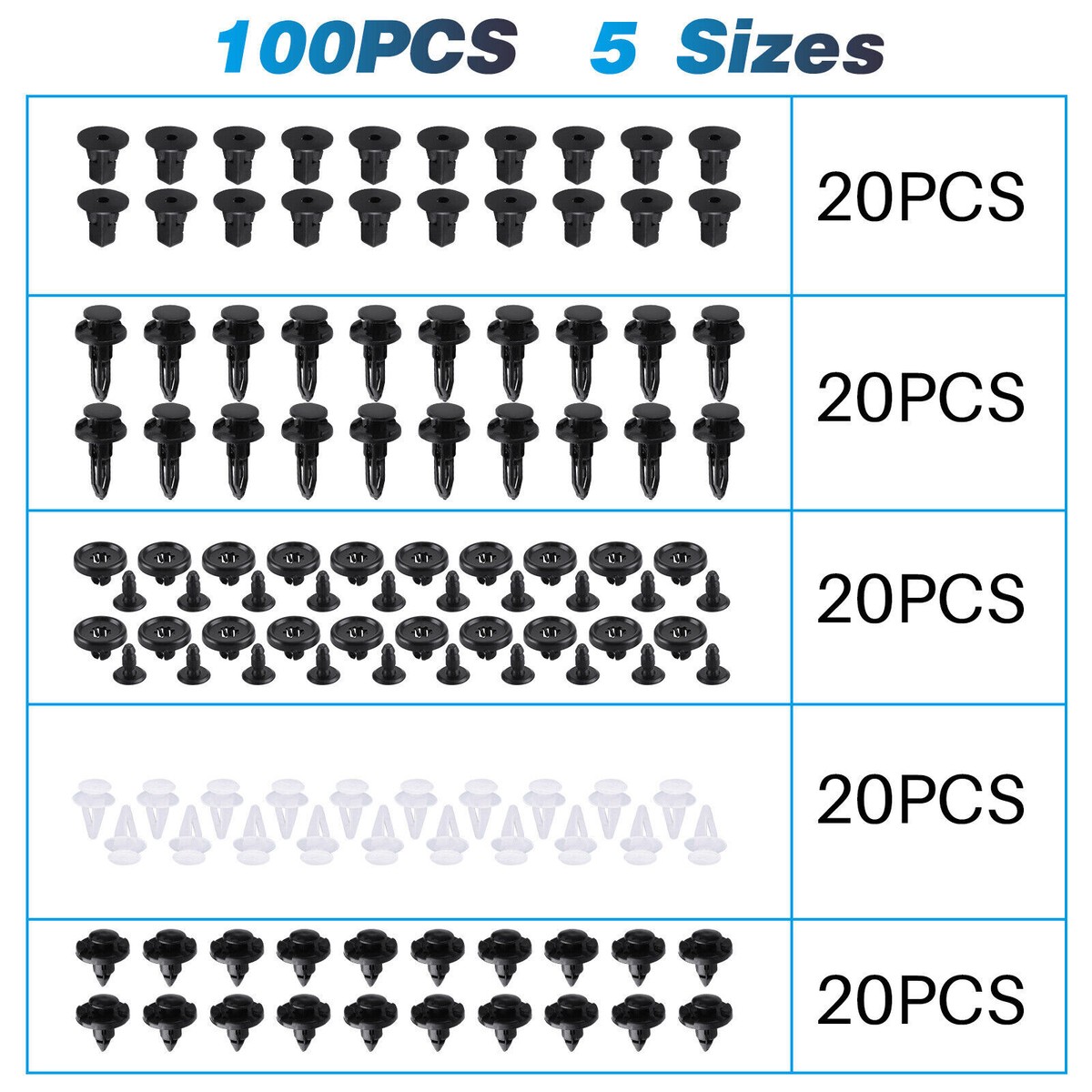 100pc Toyota 4Runner Body Bumper Rivet Retainer Trim Clips – Push Pin Fastener Set – Multi-Use