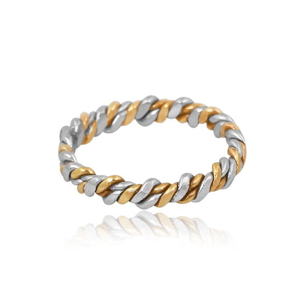 Двухцветное витое кольцо из золотой и серебряной проволоки, кольцо унисекс - Изображение 2 из 4