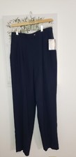 Christian Dior Pleated 100 Worsted Wool Navy Pants Career Wear Womens Sz 12 NWT