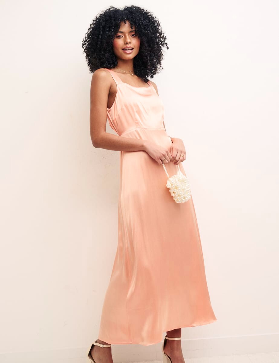 midaxi bridesmaid dress Emerald Oasis Cold Shoulder Satin Bridesmaid Midaxi Dress
