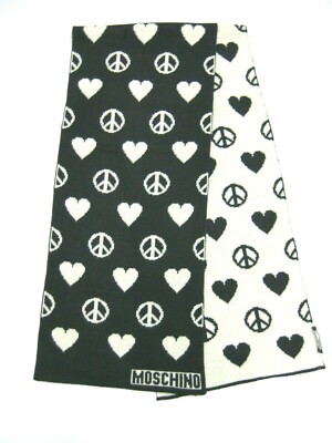 MOSCHINO LOVE & PEACE  SCARF UNISEX  BLACK & WHITE   NEW 100% AUTHENTIC
