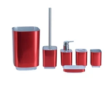 BH Home 6 Piece Glossy Bathroom Accessory Set Made of 100% Polyresin (Red)