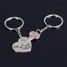 I Love You Key and Heart Two Peice Keychain - Silver and Red, 2 Keychains 