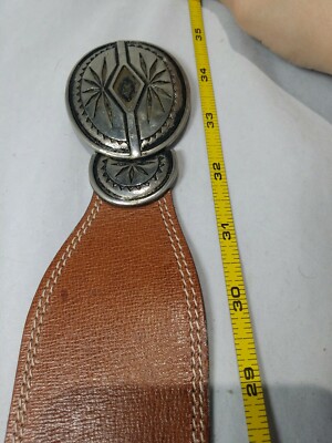 Vintage Bonwit Teller Brown Leather Belt Silver tone Belt  display picture 3