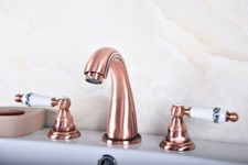 Antique Red Copper Bathroom Basin Faucet Widespread Vanity Sink Mixer Tap srg080