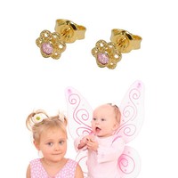 MäDchen Blumen Kinder Ohrstecker Zirkonia Pink Ohrringe Silber 925 Vergoldet