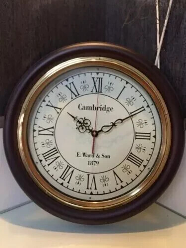 Antique Brass Wooden Nautical Vintage-Style Wall Clock Home & Office Decor - Afbeelding 2 van 3