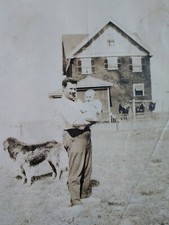 Boston MA Antique Photo Early 1900s Proud Father Baby Dog Clothes Line