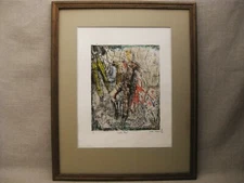 Vintage Surreal Male Portrait Engraving Framed Original Fine Art Print Dark