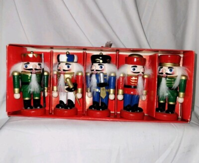 Wooden Nutcracker Set of 5 -  4'' Tall /  Opening Mouths Working Lever