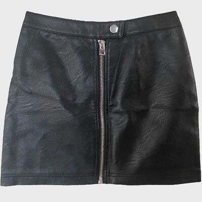 Topshop Zip-Up Mini Skirt Women's Petite Size Black Faux Leather  High-Waisted