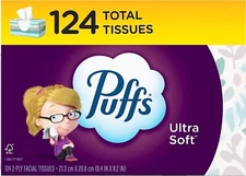 Puffs Ultra Soft Facial Tissues, 1 Family Size Box, 124 Tissues per Box