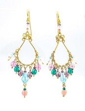 GORGEOUS Artisanal Pink Blue Topaz Multicolor Crystals Gold Chandelier Earrings