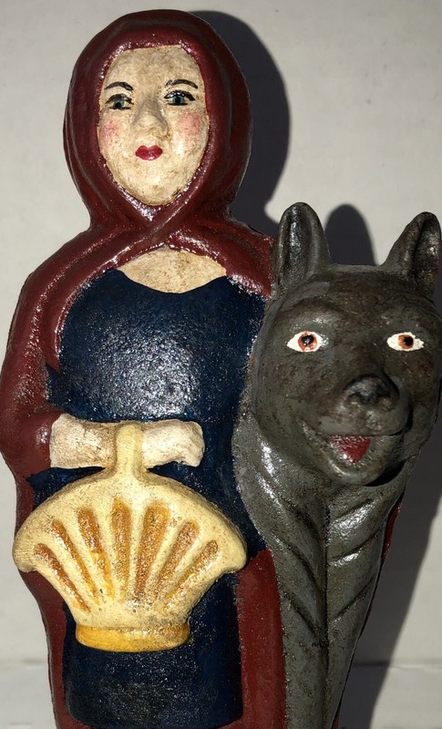 Vintage Little Red Riding Hood Cast Iron Coin Bank 7”. Great Condition!