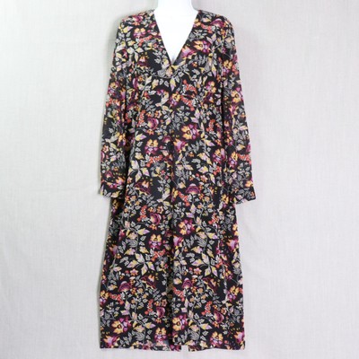 Anthropologie See U Soon Dress Womens Small Black Floral V-Neck Midi Long Sleeve