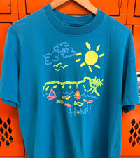 Vintage 90s Beach Hawaii T Shirt Single Stitch Stedman Hi-Cru Surf Sun Sail