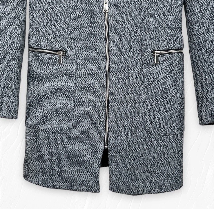 Blazer Abrigo Coche ZARA Negro Blanco Espiga XL Algodón Acetato Cremallera Chaqueta Foto 4 de 4