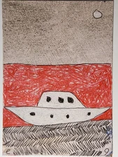 e9Art ACEO ship outsider art brut naive