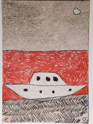 e9Art ACEO ship outsider art brut naive