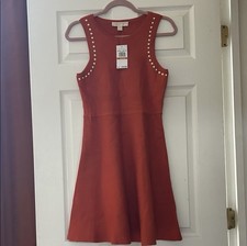 Michael Kors Orange Spice Studded A-Line Dress Sleeveless Round Neck Size S