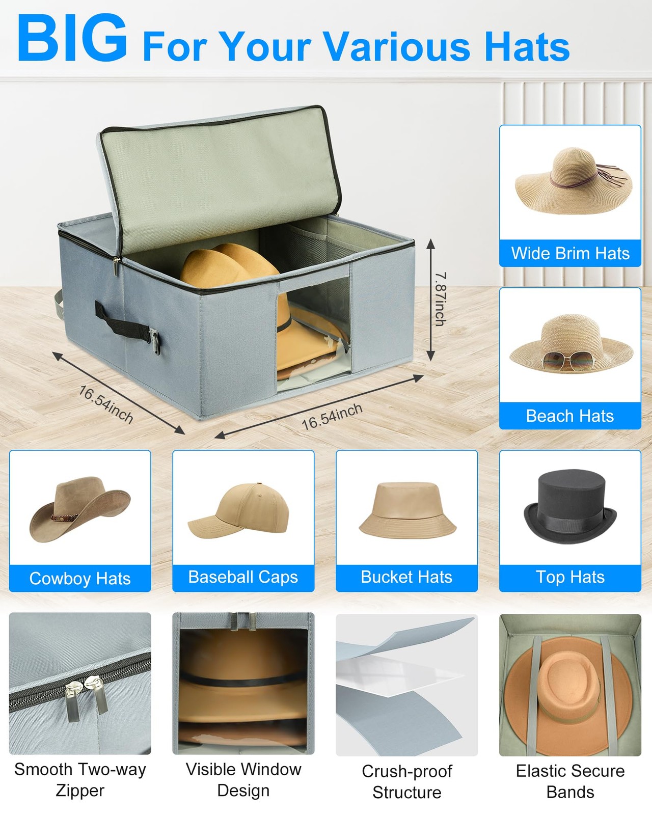 Grey Stackable Hat Organizer Box - Foldable, Dust… - image 3