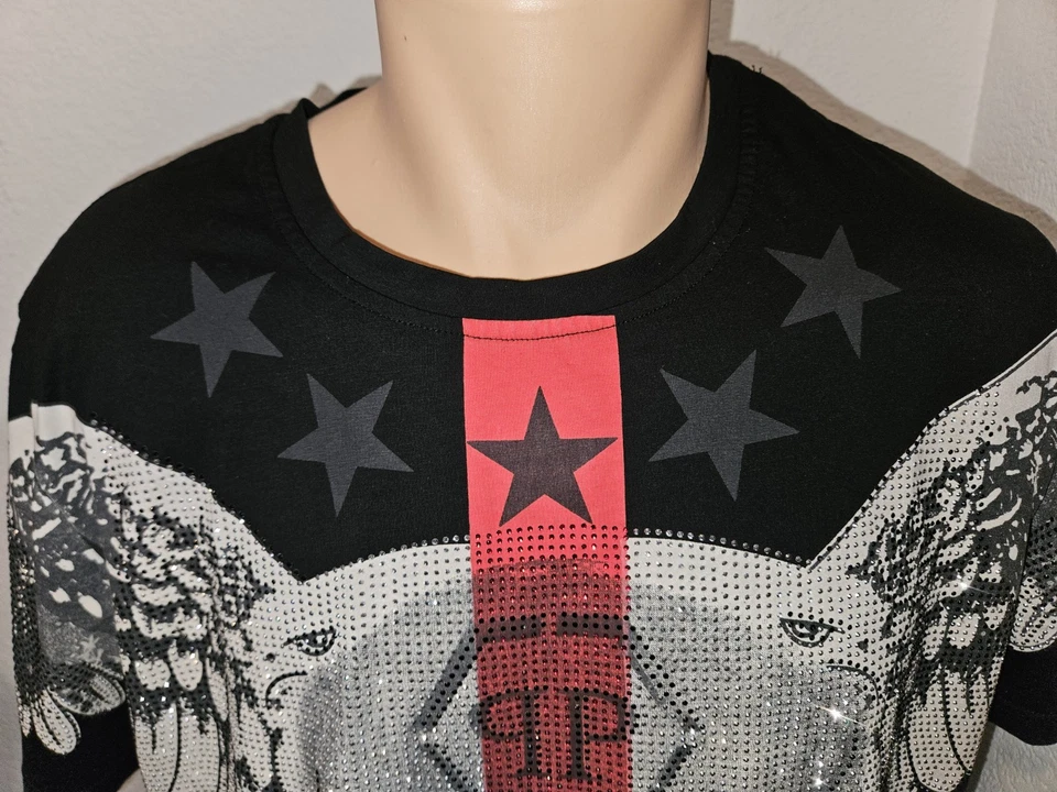 Camiseta Philipp Plein Negra Calavera Bedazzaled Para Hombre XXL (Se Ajusta Más Como M/L) Foto 3 de 4