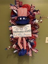 Summer Patriotic Americana Uncle Sam 4th Of July Swag Wreath Decor