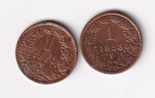 Coin Austria 1 Kreuzer 1858 V and 1860 V Venice cleaned NSW Leipzig