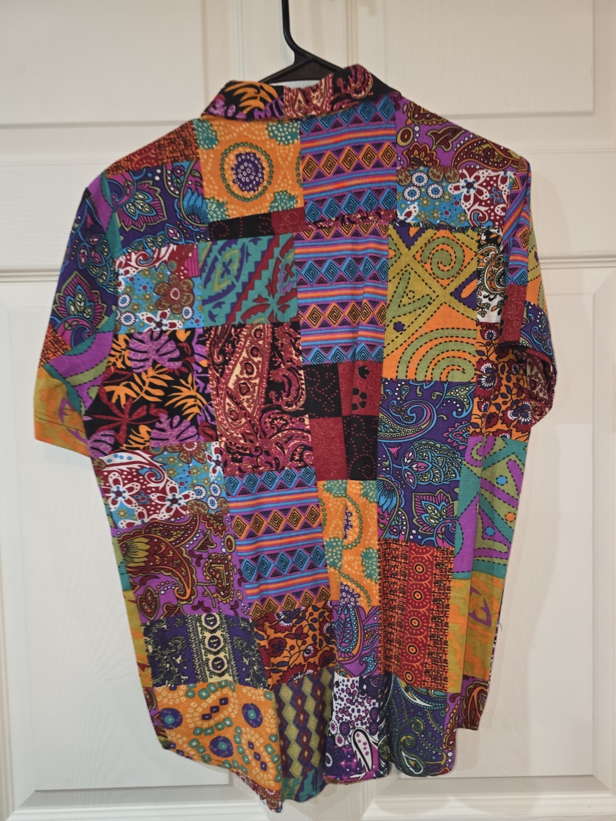 Men's Multicolor Patchwork Cotton Short Sleeve Bu… - image 2