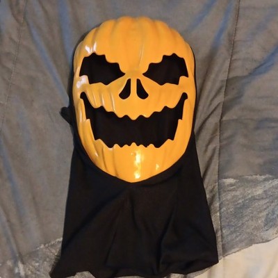 Jack-O'-Lantern Pumpkin Full Face Mask w/ Black Hood, One Size, Orange/Black