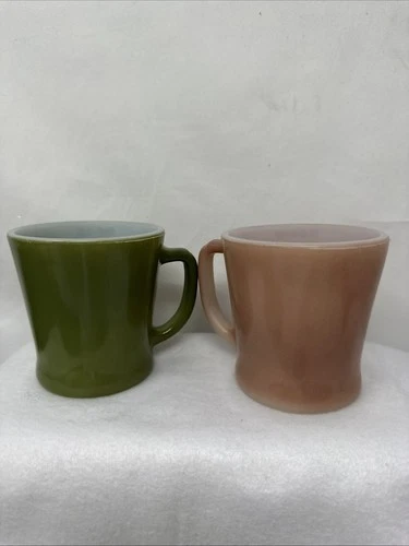 Vintage Anchor Hocking Fire King Olive And Blush Coffe Mugs