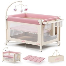 5 in 1 Pack and Play - One-Step Setup Bedside Crib, Portable Playard with Mat...