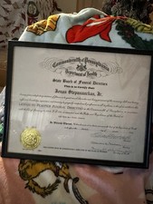 Funeral Directors Dept Of Heath Certificate Pennsylvania 1952