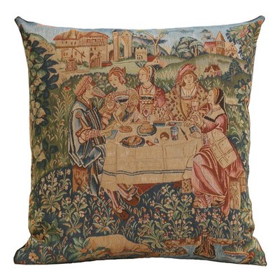 French Tapestry Cushion Cover Das Fest Theme Woven in France 19x19 inches