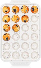 Silicone Mini Muffin Pan for Baking, 24 Cups Mini Cupcake Pan with Reinforced