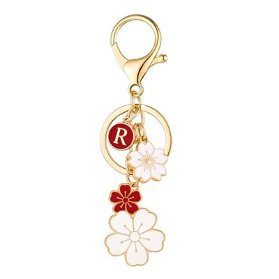 Initial Keychain Flower Charms for Key Cute Pink Letter Keyring for Red-r