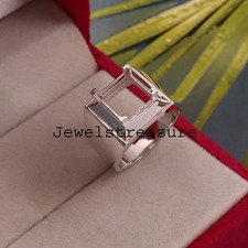 Semi Mount 6X6 MM Square Prong Setting 925 Sterling Silver Blank Stone Men Ring