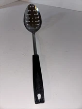 Vintage Ekco Cromium Plated Slotted Serving Spoon Black Plastic Handle 12" USA