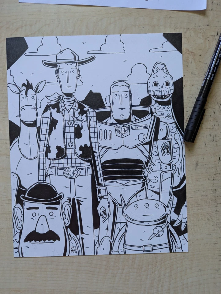 Toy Story - Dibujo a tinta original de Justin Madson - Arte de pared único en su clase Foto 2 de 4