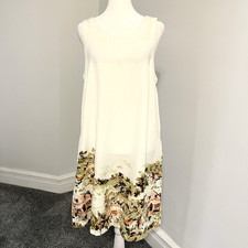 Tahari Linen Blend Dress Womens Medium Garden Impression Border Print Pockets