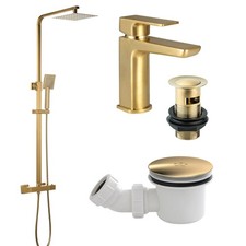 Brushed Brass Gold Basin Bath Filler Tap Waste Clicker Plug Solid Brass Premium