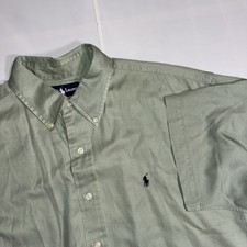 Ralph Lauren Men Green Short Sleeve Button-Down Shirt L Blake Silk Cotton Blend