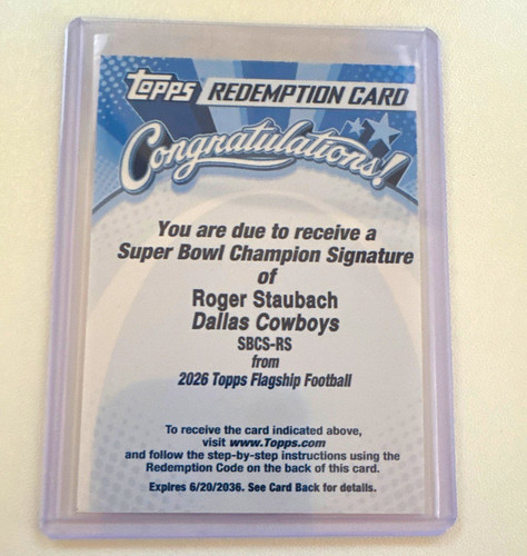 Roger Staubach #SBCS-RS 2026 Topps Flagship Super Bowl Champion Signature card