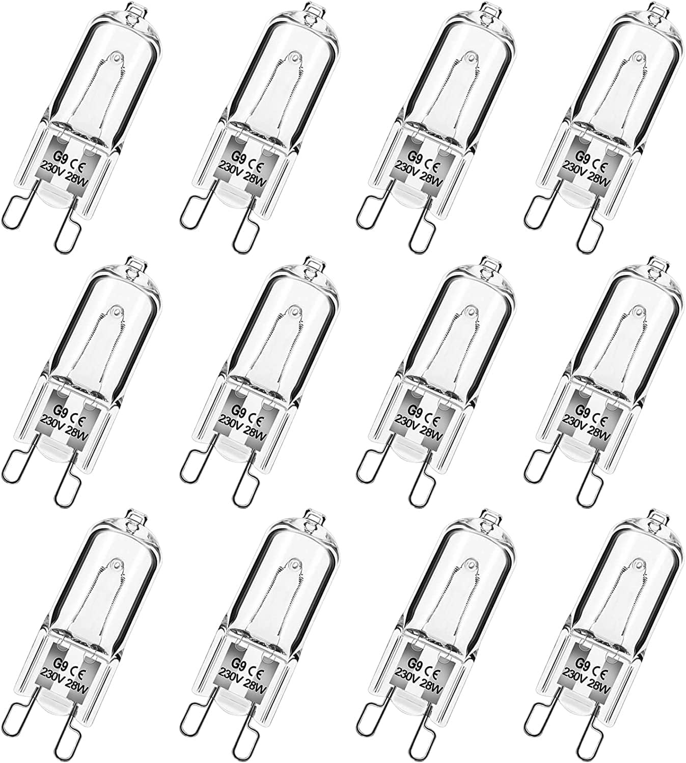 G9 Halogen Light Bulbs, 28W Dimmable Capsule, Warm White 230V 2700K, Non-Flicker