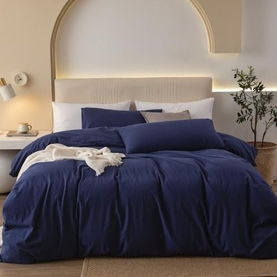  100% Washed Cotton Duvet California King(104''x98'') Navy Blue(no Comforter)