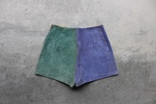 Vintage 60s 70s Blue Green Color Block Leather Suede shorts sz 28x13