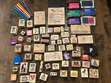 Wooden Rubber Stamps Lot of 60+ kids butterfly’s princess animals hearts fish