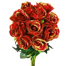 10 PCS Rose Artificial Silk Flowers, Glitter Fake Roses with Long Stems Reali...