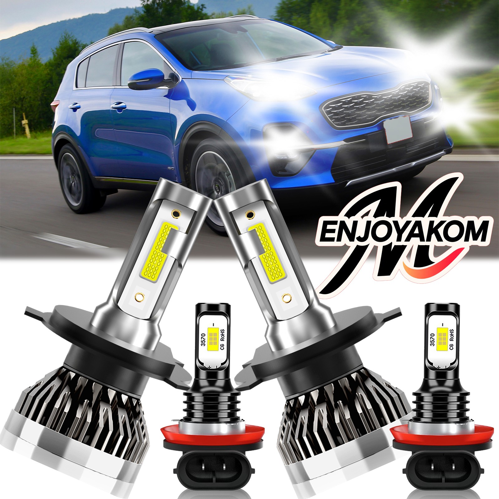 For Kia Sportage 2005-2008 LED Headlight Kit Hi Low+Fog Light Bulbs 6000K White