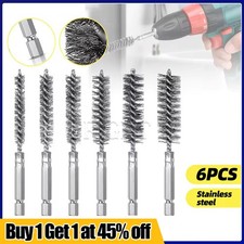 6PCS  Stainless Steel Wire Brush Drill Attachment Bore Rust Pipe Cleaner Set